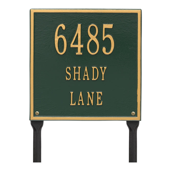 Three Line Plaque / GG - Green/Gold Letters