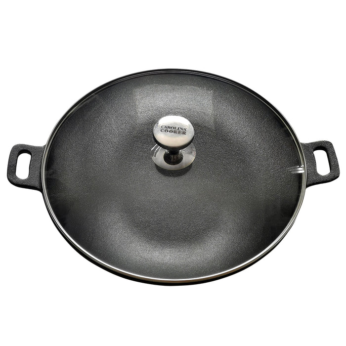 14" CAST IRON WOK W/ GLASS LID