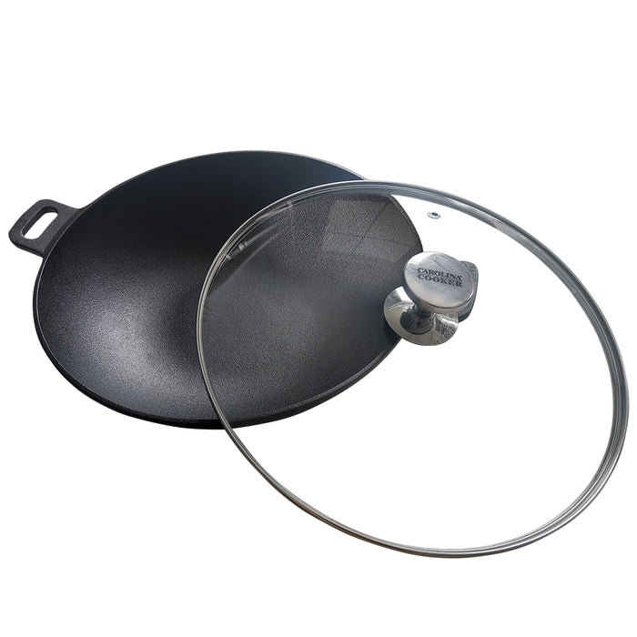 14" CAST IRON WOK W/ GLASS LID