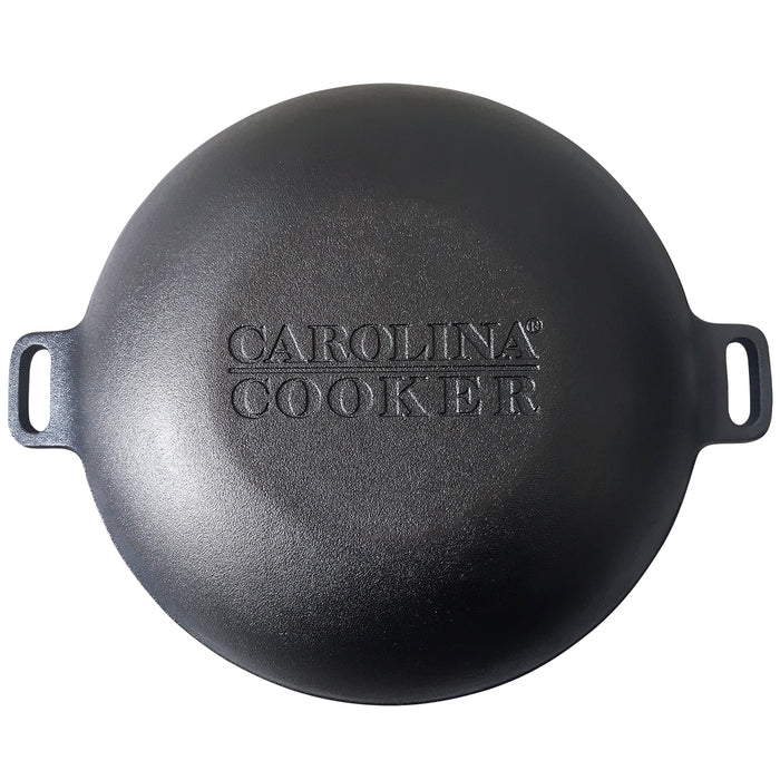 14" CAST IRON WOK W/ GLASS LID