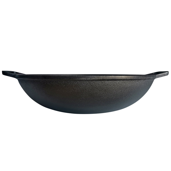 14" CAST IRON WOK W/ GLASS LID
