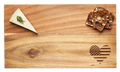 The Maple 14 x 8" Acacia Modern Rectangle Board | Patriotic Heart features a wedge of herb-topped cheese on the left, seeded crackers on the right, and a patriotic heart carving in the bottom right corner.