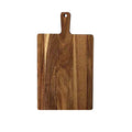 The Maple 24" x 12" Acacia Thick Handle Cutting Board features a handle with a hanging hole, ideal as an XL charcuterie board, and is displayed against a white background.