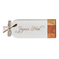 The Maple Acacia Bevel Board Long White (20 x 7") features "Joyeux Noel," white and natural wood sections, and comes with a gold spreader tied with a striped ribbon—perfect for festive spreads.