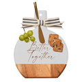 The Maple Acacia Bevel Board White with Ribbon & Gold Spreader Knife (9.75 x 8") features "Better Together" script—perfect for sharing cheese, fruit, and bread as a stylish charcuterie board for gatherings.