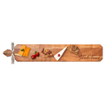 The Maple Acacia Heirloom Board Skinny (34 x 6") features "Soul Food" engraved on the side, served with cheese, strawberries, mixed nuts, brie topped with cranberry, a slice of seeded bread, plus a gold spreader and ribbon.