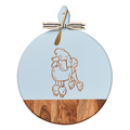 Serve charcuterie in style with the Maple Acacia Heirloom Board with Handle (20 x 16"), featuring an engraved poodle, gold spreader, and gray & white ribbon—a round Acacia wood board perfect for elegant entertaining.