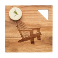 A round cheese with rosemary sits on Maple’s Acacia Modern Geo Square (12x12") serving board, engraved with an Adirondack chair and featuring a triangular cut-out in one corner.