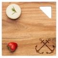 Serve charcuterie on the Maple Acacia Modern Geo Square | Double Anchor | 12 x 12" board, featuring two engraved crossed anchors and a triangular cut-out in the top right corner.