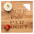 The Maple Acacia Modern Geo Square | Eagle Birdie | 12 x 12" serving board is engraved with golf terms and features a triangular cutout—perfect for charcuterie, cheese, and fruit.