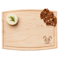 The Maple Arched Artisan Maple Board | Candy Cane | 12 x 9" displays cheese garnished with rosemary and slices of fruit and nut bread, featuring a holiday candy cane design engraved in the bottom right corner.