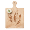 The Maple Artisan Maple Paddle Board | Feathers | 9 x 6" features three feather engravings and an elegant design, perfect for serving cheese and charcuterie.