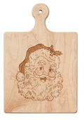 The Maple Artisan Maple Paddle Board | Santa Holly | 9" x 6" features an engraved image of Santa in a holly hat, perfect for festive charcuterie or cheese serving.