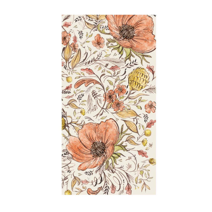 Inspired by Hester & Cook's Autumn Arrangement Guest Napkins/16pk, this design features hand-drawn orange poppies, yellow thistles, and brown leaves with vintage detailing on a light beige background.