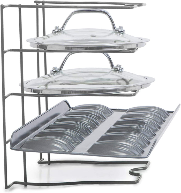 Bakeware and Lid Storage Rack with 4-Compartment Dividers