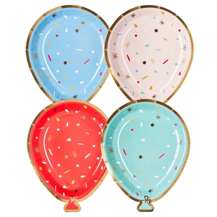 Make your celebration pop with Sophistiplate's Balloon Die Cut Salad Plates—set of 8 assorted plates in fun colors and confetti patterns, perfect festive tableware for any party!.