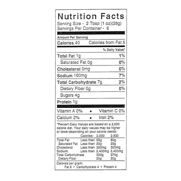 Bella Cucina Balsamic Mustard nutrition: 40 calories per 2-tbsp serving, 7g carbs, 1g fat, 4g protein, 160mg sodium. No cholesterol or fiber. Six servings per container; daily values listed on label. Perfect for charcuterie boards.