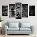 Black-White Roaring Couple Lion Wall Art Frame Canvas Printing Decor