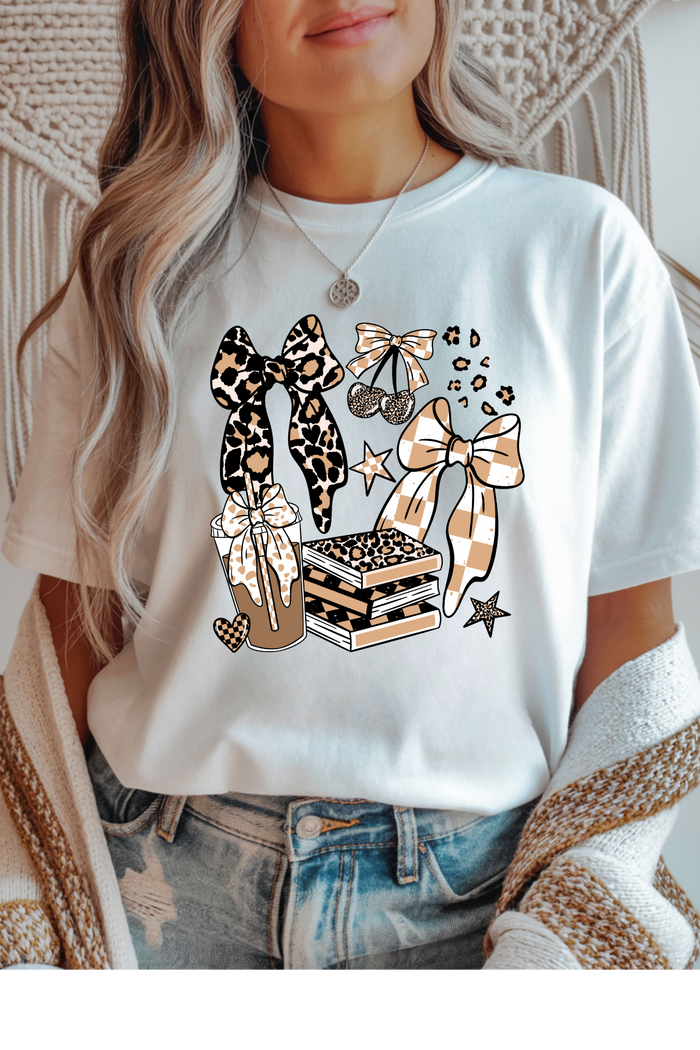 Books Bows Coffee Graphic Tee