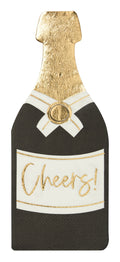 The Sophistiplate Bottle Guest Towel Celebrate Good Times napkins (20/pkg) feature a champagne bottle shape with gold foil accents and "Cheers!" in gold script—perfect festive flair for holiday parties or as guest towel napkins.