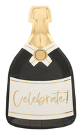 The Sophistiplate Bottle Salad Plate Celebrate Good Times (8/pkg) features gold detailing and "Celebrate!" script, making these elegant plates perfect for festive occasions.