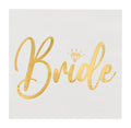 Sugarplum Bride Cocktail Napkins (26pk) feature "Bride" in shiny gold script with a diamond above the i—perfect as bridal shower or elegant gold cocktail napkins for your bachelorette party.