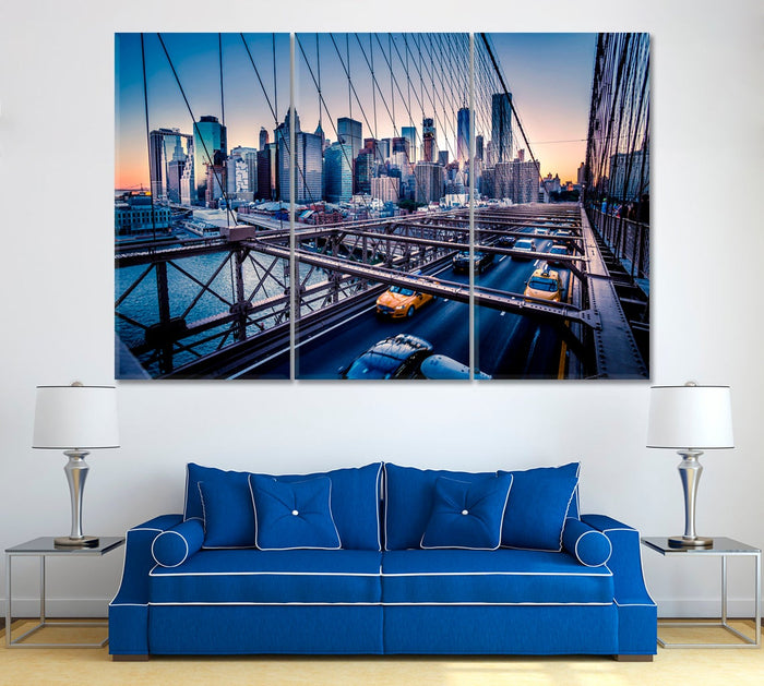 Brooklyn Bridge City View Wall Art Frame Canvas Printing Decor-3Panels - BlueArtDecor