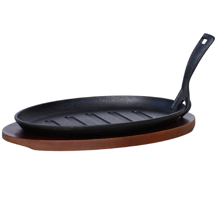 Buckingham Cast Iron Sizzling Dish Steak Platter with wooden base