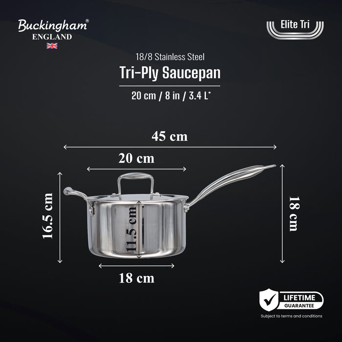 Buckingham Elite Tri 18/8 Stainless Steel Deep Saucepan with Helper Handle  20 cm