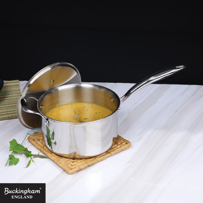 Buckingham Elite Tri 18/8 Stainless Steel Deep Saucepan with Helper Handle  20 cm
