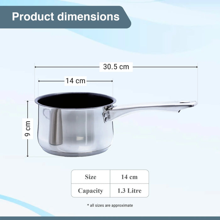 Buckingham Induction Deep Milk SaucePan with Xylem Non-Stick Coating and Double Lip, Stainless Steel, 14 cm Buckingham Cookware UK