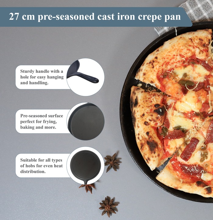 Buckingham Pre-seasoned Cast Iron Crepe Pan 27 cm