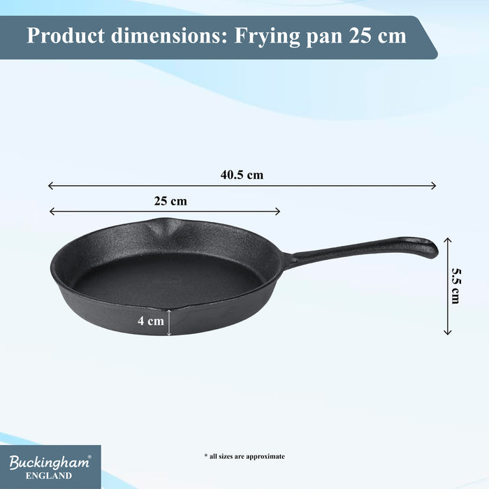 Buckingham Pre-Seasoned Cast Iron Frying Pan 25 cm.