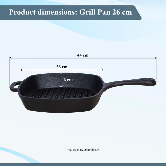 Buckingham Pre-Seasoned Cast Iron Grill Pan 26 cm