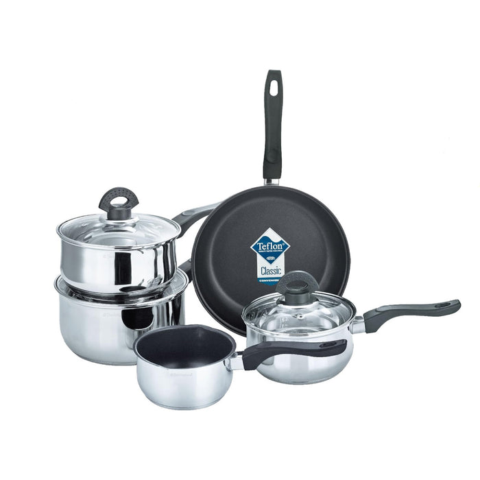 Buckingham Stainless Steel 5 Piece Pan Set Glass Lid with Bakelite Handle