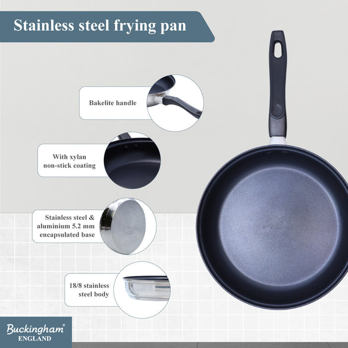 Buckingham Stainless Steel 5 Piece Pan Set Glass Lid with Bakelite Handle