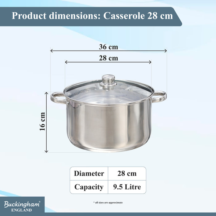 Buckingham Stainless Steel Casserole Pan with Tempered Glass Lid