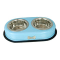 Buckingham Stainless Steel Double Dog Bowls Baby Blue