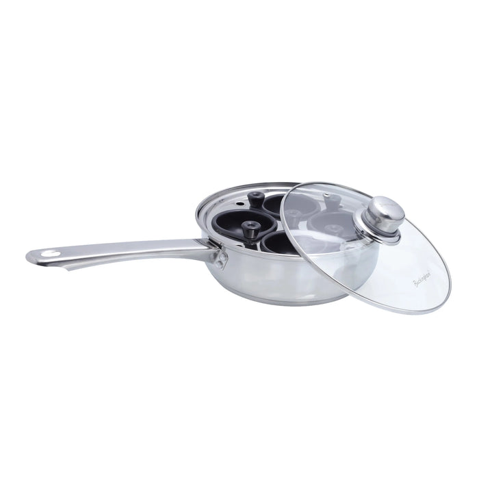 Buckingham Stainless Steel Four Hole Egg Poacher 20 cm with Non-Stick Removable Cups, Silver Buckingham Cookware UK