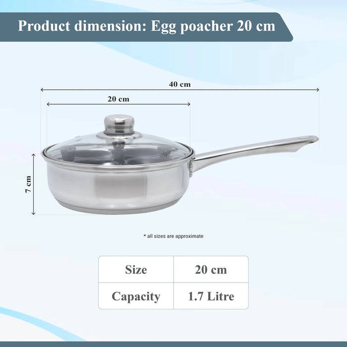 Buckingham Stainless Steel Four Hole Egg Poacher 20 cm with Non-Stick Removable Cups, Silver Buckingham Cookware UK