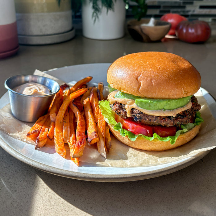 Cali Black Bean Burgers with Sweet Potato Fries Recipe Kit