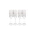 Four clear Champagne Classic glasses (8.9 oz, 4-pack) by Sophistiplate LLC are arranged in a straight line against a white background.