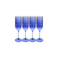 Four Sophistiplate LLC “Champagne Modern” cobalt-tinted 8 oz wine glasses, BPA-free with ribbed textures, are arranged in a row on a white background. Pack of 4.