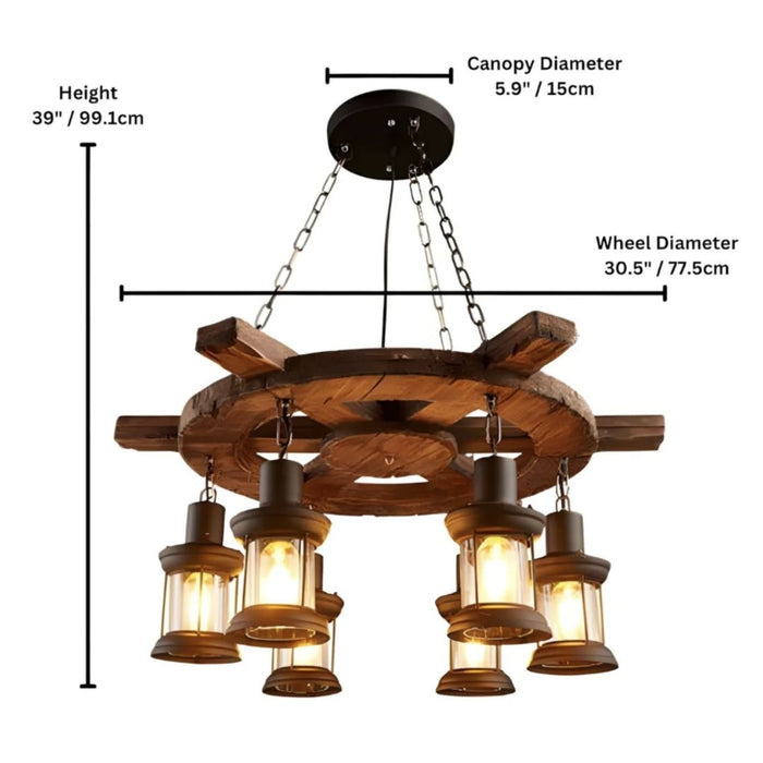 Chandelier Light - Rustic Wagon Wheel / M189-6