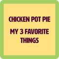 Text on a yellow and green background reads: Drinks On Me Chicken Pot Pie Coaster—funny, quirky, perfect for serving laughs with your drinks or as a housewarming gift.