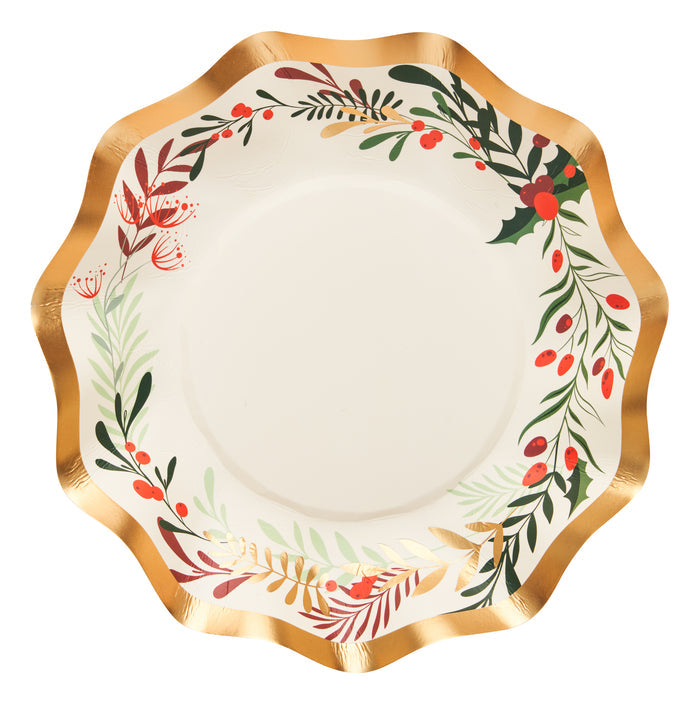 Add festive charm to your celebrations with Sophistiplate’s Christmas Forest Appetizer/Dessert Bowls (8-pack), featuring a scalloped design accented with gold rims, greenery, red berries, leaves, and gold details—perfect for stylish holiday entertaining.