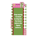The CHRISTMAS Hard to Shop Dish Towel by Drinks On Me features green fabric with white polka dots, red and white grid accents, and the saying: "Stop saying I’m hard to shop for. You know where the liquor store is." Perfect for any kitchen!.