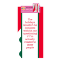 The CHRISTMAS Related Dish Towel by Drinks On Me features red and green stripes, polka dots, and red text: “The holidays wouldn’t be complete without me questioning if I’m actually related to these people.” A perfect funny kitchen gift!.