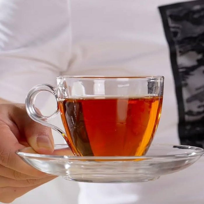 Clear Glass Tea Cup With Saucer Sets - 6's