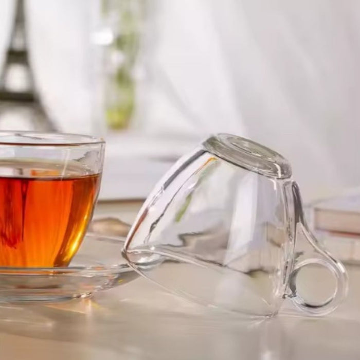 Clear Glass Tea Cup With Saucer Sets - 6's